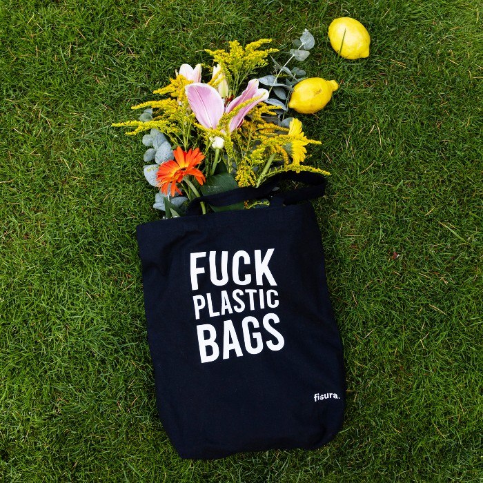 תיק קנבס - Fuck Plastic Bags - black