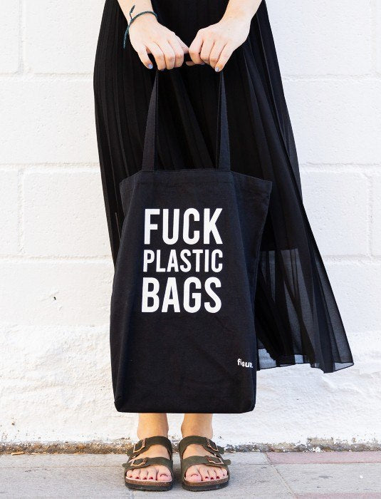 תיק קנבס - Fuck Plastic Bags - black