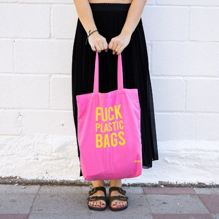 תיק קנבס - Fuck Plastic Bags - pink