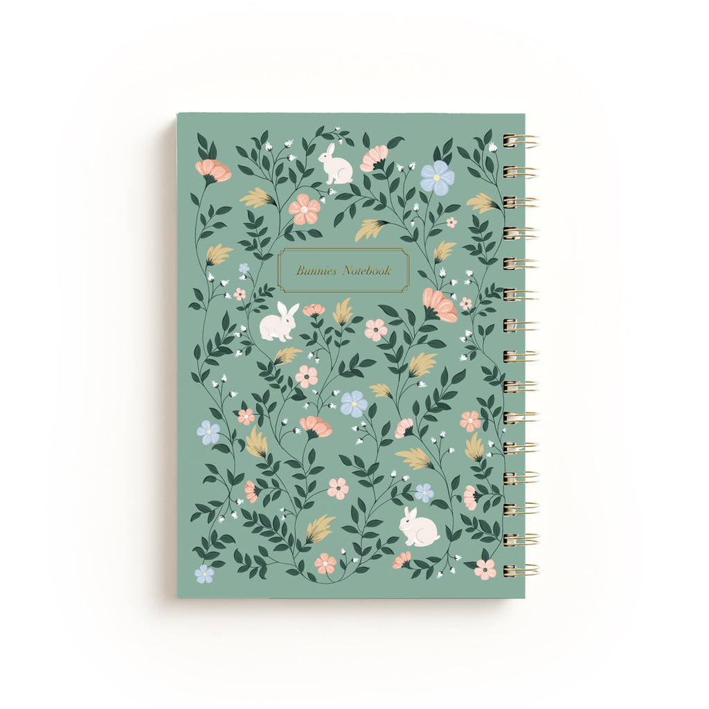 מחברת ספירלה - פרחים וארנבונים - ירוקה