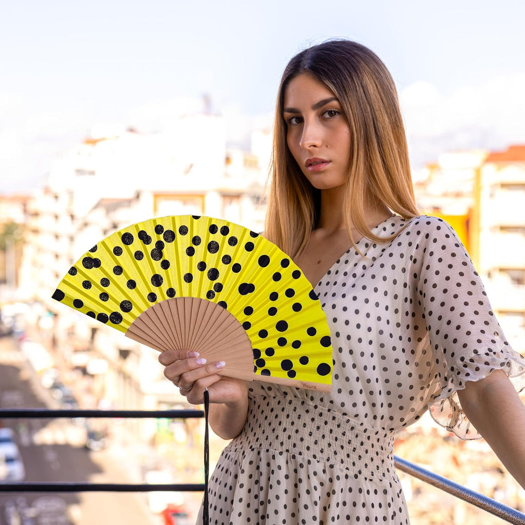 מניפת בד - Polka Dots, yellow