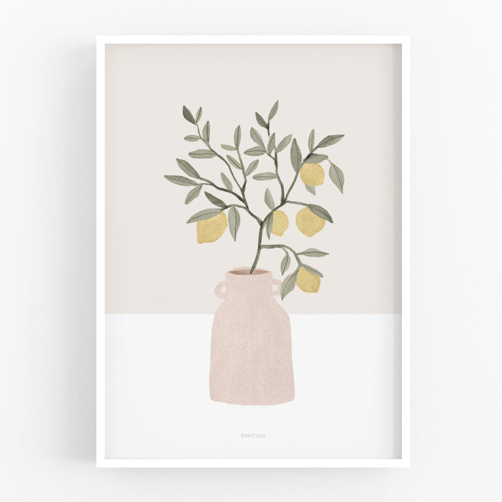 הדפס A4 - Pottery and Flowers - Lemon Branch
