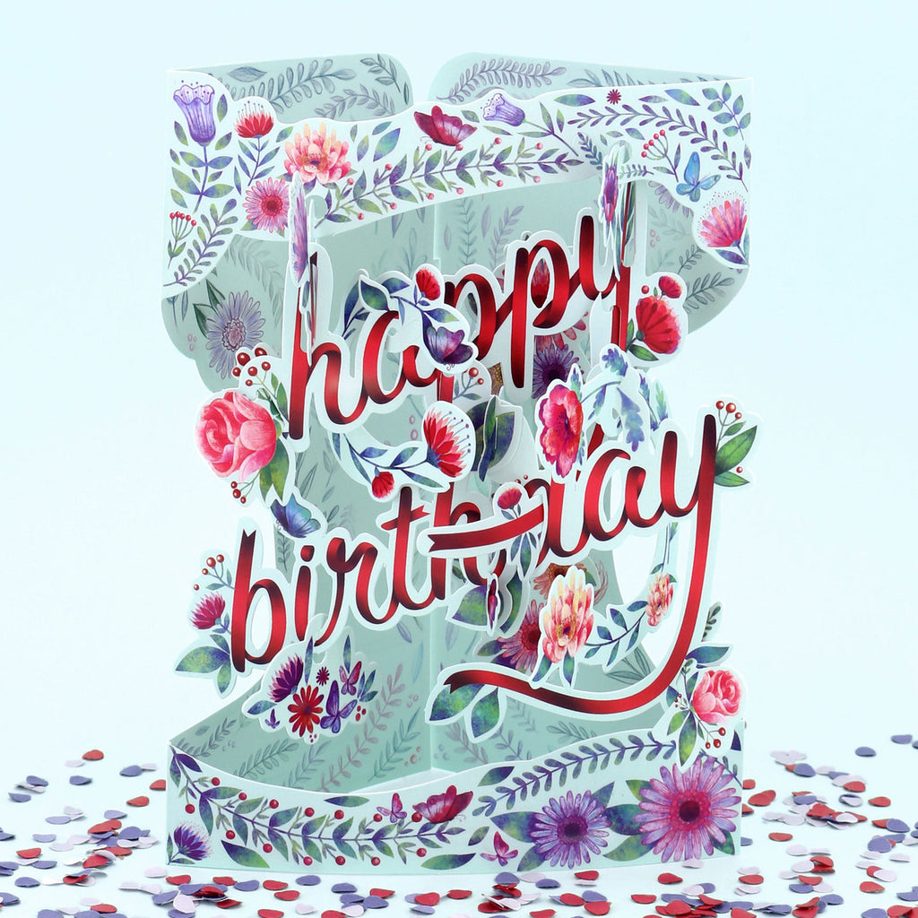 כרטיס פופאפ - Happy Birthday - Floral